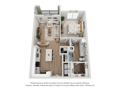 Floor plan for 1 bed, 1 bath, 811 sqft